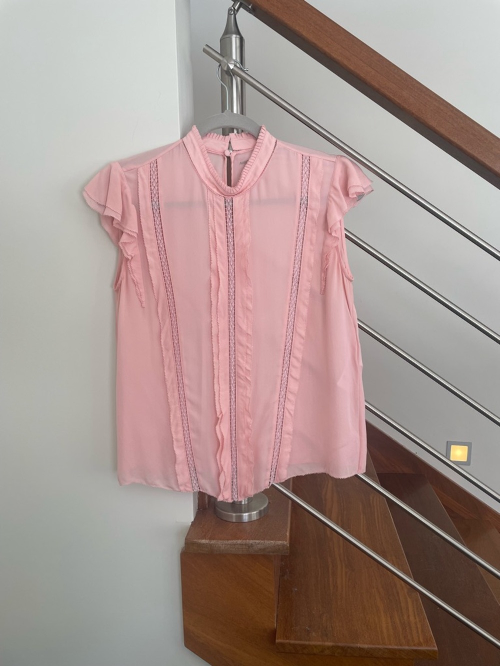 Marc Cain Blush Pink Ruffle Neck Blouse